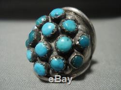 Stunning Vintage Navajo Snake Eyes Turquoise' Silver Ring Old Jewelry