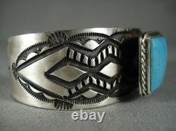 Stunning Vintage Navajo'squared Sleeping' Turquoise Silver Bracelet