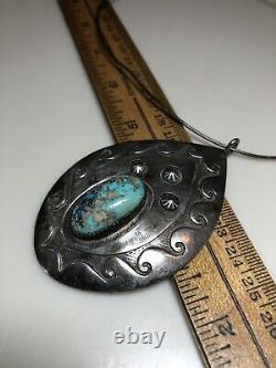 Stunning Vintage Turquoise Pendant Sterling Silver Signed Navajo Native Old Pawn