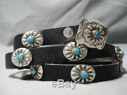 Superb Vintage Navajo Hand Wrought Sterling Silver Turquoise Concho Belt