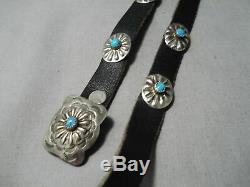 Superb Vintage Navajo Hand Wrought Sterling Silver Turquoise Concho Belt