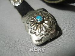 Superb Vintage Navajo Hand Wrought Sterling Silver Turquoise Concho Belt