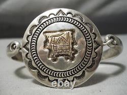 Superior Vintage Navajo Real 14k Gold Sterling Silver Medallion Bracelet