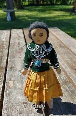 Sweet Vintage Navajo Native American Doll Detailed Sequins, Beads, Jewelry