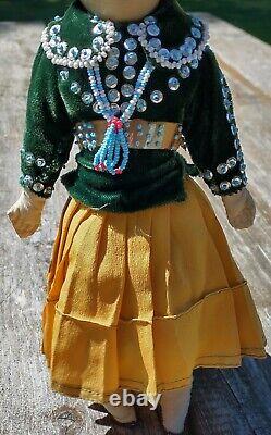 Sweet Vintage Navajo Native American Doll Detailed Sequins, Beads, Jewelry