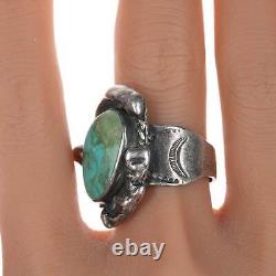Sz10.5 Vintage Native American Sterling and turquoise ring