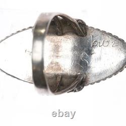 Sz10 Vintage Navajo silver long ring with turquoise twisted wire border