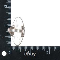 Sz10 Vintage Navajo silver long ring with turquoise twisted wire border