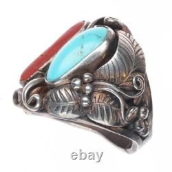 Sz11.5 Large Vintage Jerry Roan Navajo sterling silver, turquoise/coral ring