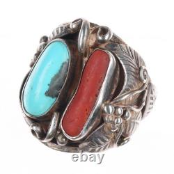 Sz11.5 Large Vintage Jerry Roan Navajo sterling silver, turquoise/coral ring