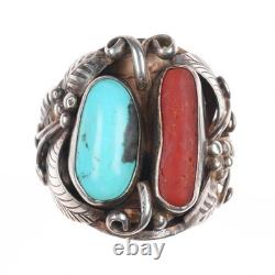 Sz11.5 Large Vintage Jerry Roan Navajo sterling silver, turquoise/coral ring