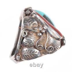 Sz11.5 Large Vintage Jerry Roan Navajo sterling silver, turquoise/coral ring