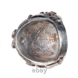 Sz11.5 Large Vintage Jerry Roan Navajo sterling silver, turquoise/coral ring