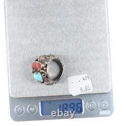 Sz11.5 Large Vintage Jerry Roan Navajo sterling silver, turquoise/coral ring