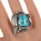 Sz7 Vintage Native American silver and turquoiise feather ring