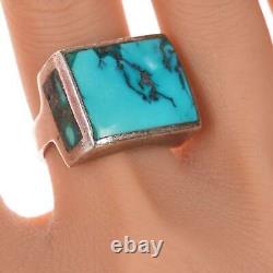 Sz8.25 Vintage Native American Sterling and turquoise ring with inlaid sides
