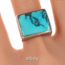 Sz8.25 Vintage Native American Sterling and turquoise ring with inlaid sides
