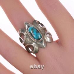 Sz9 Vintage Navajo cast silver and turquoise ring