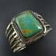 TREMENDOUS Vintage NAVAJO Hand Stamped Sterling Silver TURQUOISE Cuff Bracelet