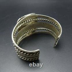 TREMENDOUS Vintage NAVAJO Hand Stamped Sterling Silver TURQUOISE Cuff Bracelet