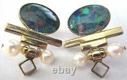 TRICIA'S Sterling Silver Genuine Opal & Pearl Vintage Earrings
