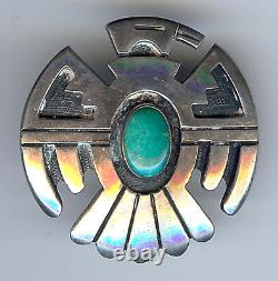 Ted Wadsworth Vintage Hopi Indian Silver & Turquoise Thunderbird Pin Brooch