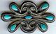 Terrific Vintage Navajo Indian Cast Silver Turquoise Pin Brooch