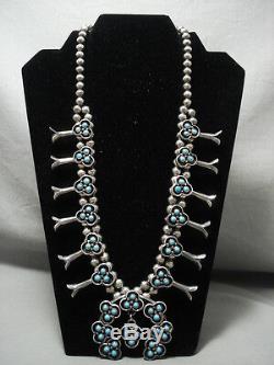The Best Vintage Navajo'snake Eye Turquoise' Squash Blossom Silver Necklace