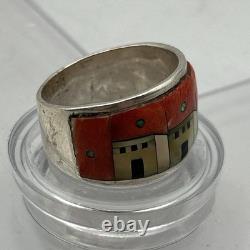 The Three Dwellings Vintage Navajo Style Sterling Silver Multicolored Ring Sz9