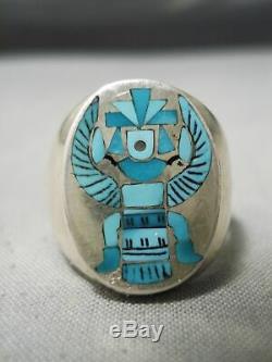 Thick Heavy Vintage Zuni Native American Turquoise Bird Sterling Silver Ring