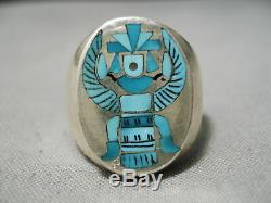 Thick Heavy Vintage Zuni Native American Turquoise Bird Sterling Silver Ring
