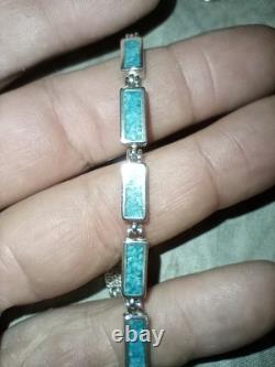 Turquoise Bracelet Navajo Pawn Jewelry 7 3/4 Vintage Sterling Silver
