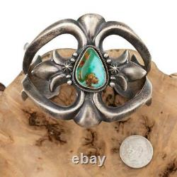 Turquoise Bracelet Sterling Silver HARRISON BITSUE SANDCAST Old Pawn Style