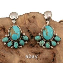 Turquoise Cluster Earrings Sterling Silver Cluster Dangles Old Pawn Style YAZZIE