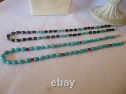 Turquoise, Coral & Onyx Gemstone Native American Southwestern Jewelry Lot