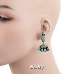 Turquoise Earrings Sterling Silver Cluster Dangles Native American Natural Old S