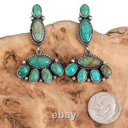 Turquoise Earrings Sterling Silver Cluster Dangles Native American Natural Old S