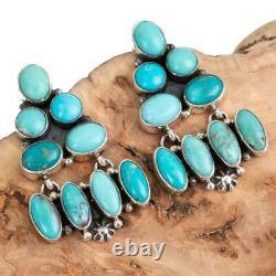 Turquoise Earrings Sterling Silver Dangles Chandelier Native American Natural