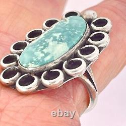 Turquoise Long Flower Ring Sz 7 Navajo Sterling Silver 9g Vintage 1960 Patina