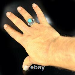 Turquoise Mens Ring Vintage Style Silver Native American Jewelry Navajo Large
