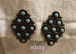 Turquoise Native American Earrings Clip-on Vintage Silver Jewelry Turquoise Native American Earrings Clip-on Vintage Silver Jewelry