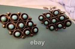 Turquoise Native American Earrings Clip-on Vintage Silver Jewelry