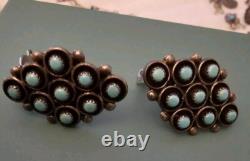 Turquoise Native American Earrings Clip-on Vintage Silver Jewelry