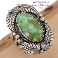 Turquoise Ring SONORAN GOLD Squash Blossom Trained by Kirk Smith Navajo sz 10