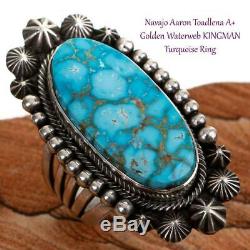 Turquoise Ring Sterling Silver AARON TOADLENA Natural Spiderweb Kingman 9 Navajo