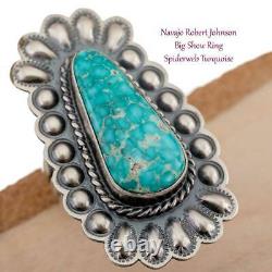 Turquoise Ring Sterling Silver Robert Johnson BIG SHOW sz 8 Teacher- Kirk Smith