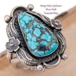 Turquoise Ring Sterling Silver Robert Johnson SQUASH BLOSSOM Teacher- Kirk Smith