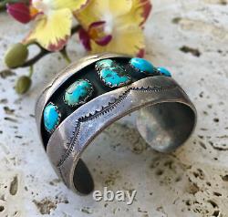 Turquoise & Sterling Cuff Signed Vintage sterling silver Indian Jewelry
