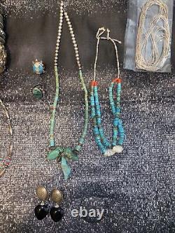 Turquoise navajo vintage jewelry lot signed