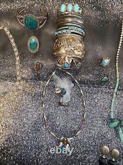 Turquoise navajo vintage jewelry lot signed